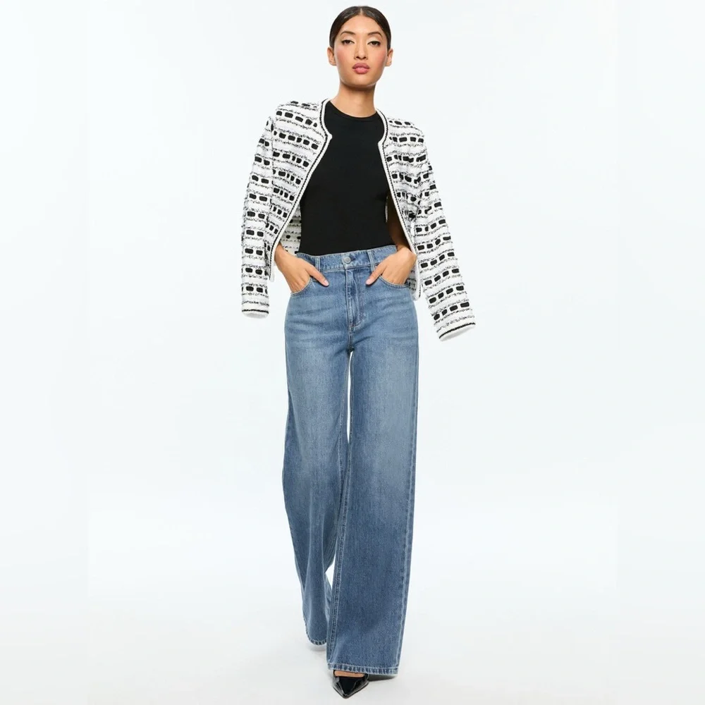 NWT $495 Alice + Olivia Marjorie Textured Tweed Stitch Cardigan
